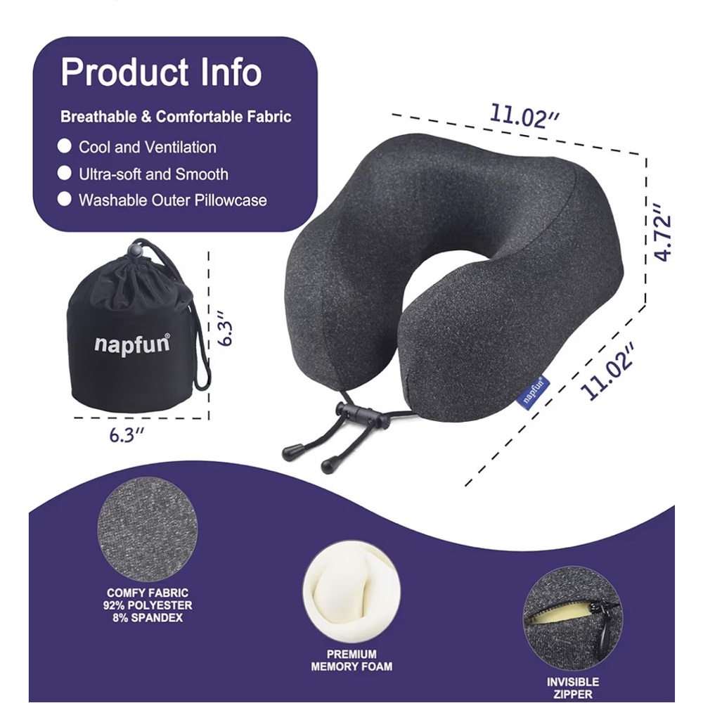 Napfun Black Travel Neck Pillow